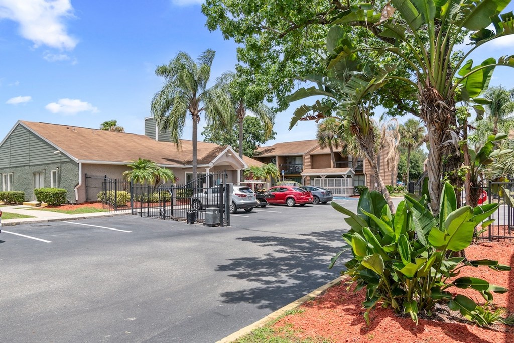 The gated entrance to Winford Place Apartments at 4255 Barwood Way Orlando, FL 32839