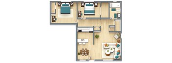Park Apartments in Daytona Beach 2-bedroom, 1-bath 836 square foot floor plan