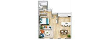 The 665 square foot studio floor plan at Park Apartments in Daytona Beach, Florida
