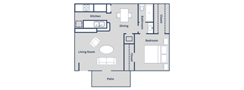 The 581 square foot 1x1 floor plan at Pine Creek Apartments in Houston, TX