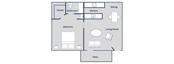 The 528 square foot 1x1 floor plan at Pine Creek Apartments in Houston, TX