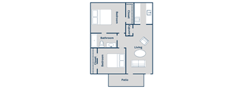 The 747 square foot 2x1 floor plan at Pine Creek Apartments in Houston, TX