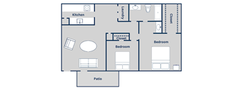 The 782 square foot 2x1 floor plan at Pine Creek Apartments in Houston, TX