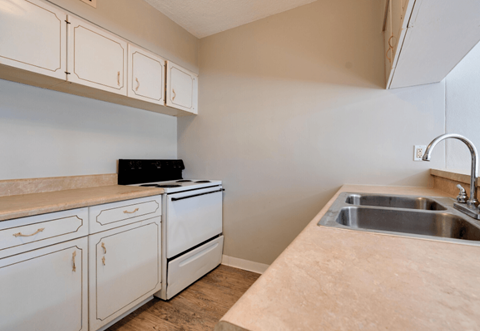 the preserve at ballantyne commons apartment kitchen with sink and stove