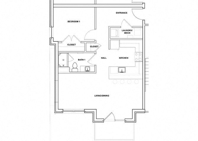 Cello 1 Bed 1 Bath Floor Plan Cello 1 Bed 1 Bath Floor Plan at River Point West Apartments, Elkhart, 46516
