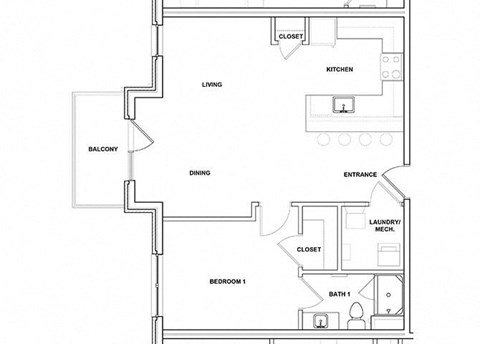 Cabasa 1 Bed 1 Bath Floor Plan at River Point West Apartments, Elkhart, IN