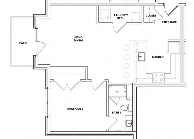 Maraca 1 Bed 1 Bath Floor Plan1 Bedroom 1 Bathroom Floor Plan Maraca 1 Bed 1 Bath Floor Plan1 Bedroom 1 Bathroom Floor Plan at River Point West Apartments, Elkhart, 46516