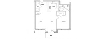 Trombone 1 Bedroom 1 Bathroom Floor Plan at River Point West Apartments, Elkhart