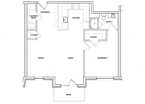 Trombone 1 Bedroom 1 Bathroom Floor Plan at River Point West Apartments, Elkhart