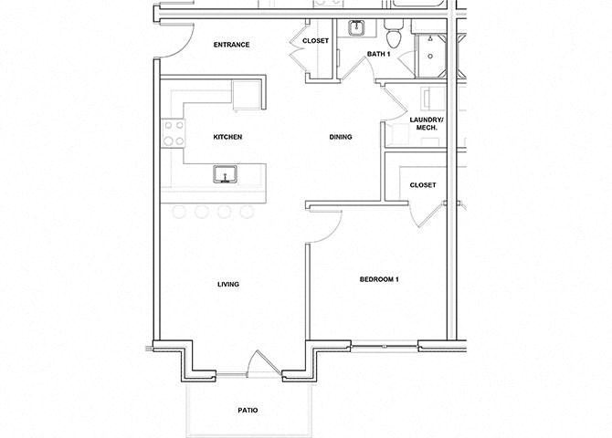 Cornet 1 Bed 1 Bath Floor Plan Cornet 1 Bed 1 Bath Floor Plan at River Point West Apartments, Elkhart, IN