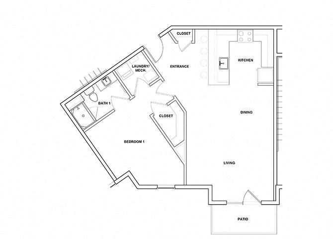 Zither 1 Bedroom 1 Bathroom Floor Plan Zither 1 Bedroom 1 Bathroom Floor Plan at River Point West Apartments, Elkhart, 46516