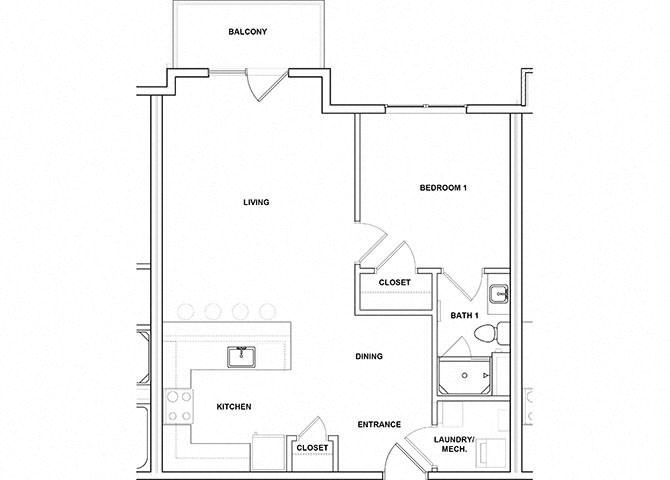 Marimba 1 Bed 1 Bath Floor Plan Marimba 1 Bed 1 Bath Floor Plan at River Point West Apartments, Elkhart, Indiana