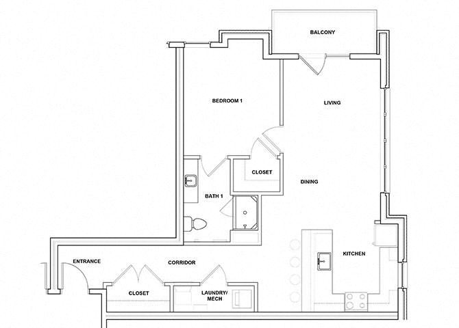 Dulcimer 1 Bed 1 Bath Floor Plan Dulcimer 1 Bed 1 Bath Floor Plan at River Point West Apartments, Indiana, 46516