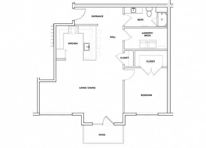 Lyre 1 Bedroom 1 Bathroom Floor Plan Lyre 1 Bedroom 1 Bathroom Floor Plan at River Point West Apartments, Indiana