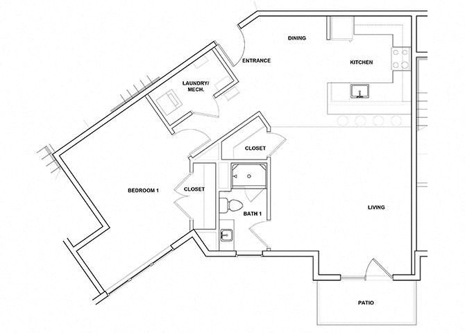 Lute 1 Bedroom 1 Bathroom Floor Plan Lute 1 Bedroom 1 Bathroom Floor Plan at River Point West Apartments, Elkhart, IN, 46516