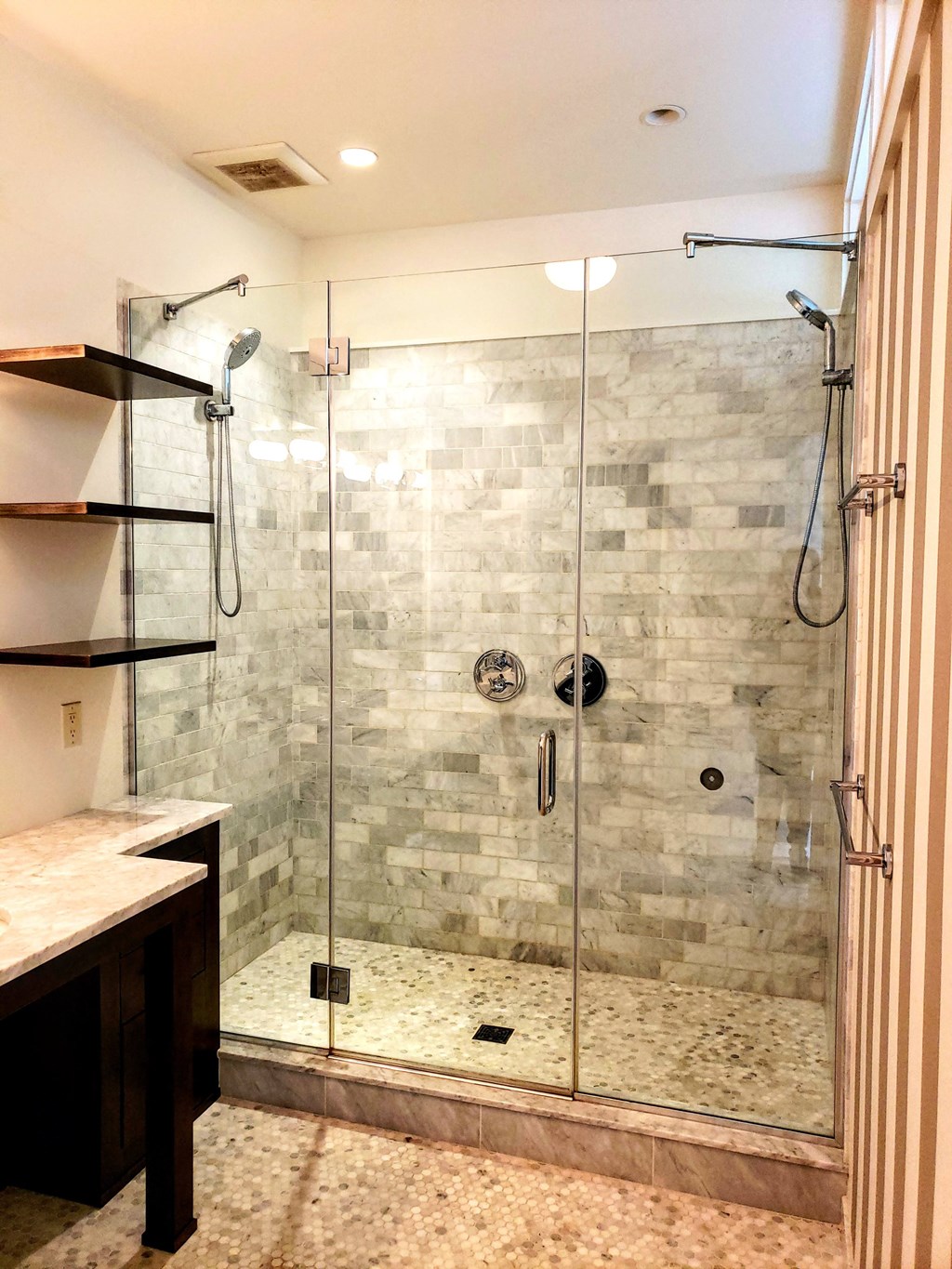 premium tiled walk in shower with tile walls