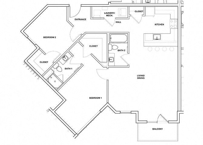 Bassoon 2 Bedroom 2 Bathroom Floor Plan Bassoon 2 Bedroom 2 Bathroom Floor Plan at River Point West Apartments, Indiana
