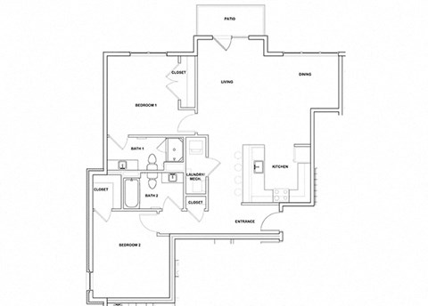 Shamisen 2 Bed 2 Bath Floor Plan at River Point West Apartments, Indiana, 46516
