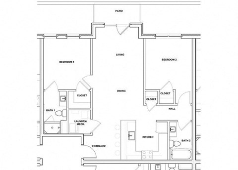 Viola 2 Bed 2 Bath Floor Plan at River Point West Apartments, Elkhart, Indiana