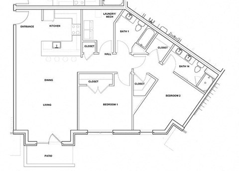 Tympani 2 Bedroom 2 Bathroom Floor Plan at River Point West Apartments, Elkhart