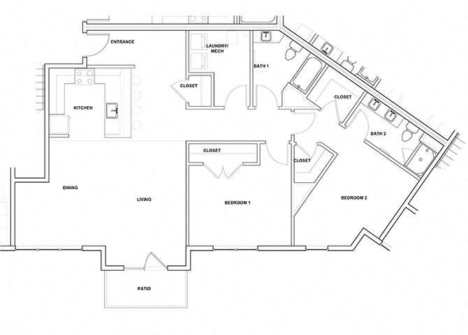 Clarinet 2 bedroom 2 bath Floor Plan Clarinet 2 bedroom 2 bath Floor Plan at River Point West Apartments, Elkhart, 46516