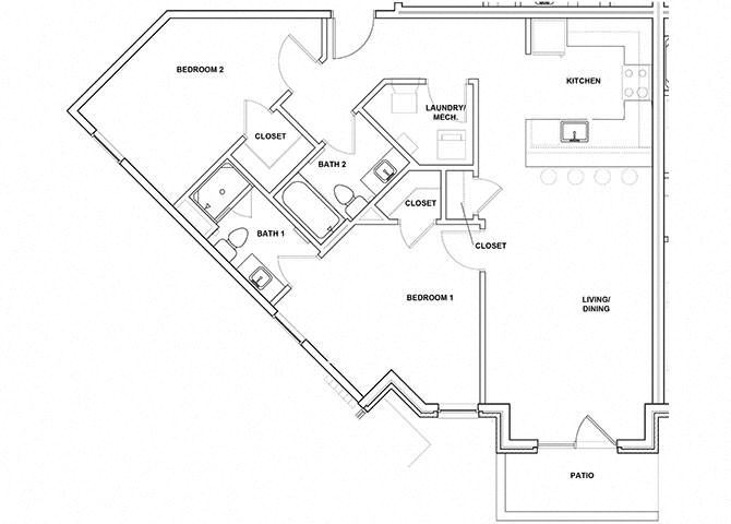 Harp 2 Bed 2 Bath Floor Plan Harp 2 Bed 2 Bath Floor Plan at River Point West Apartments, Elkhart, IN, 46516