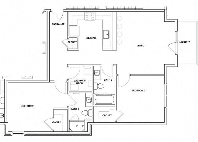 Mandolin 2 Bedroom 2 Bathroom Floor Plan Mandolin 2 Bedroom 2 Bathroom Floor Plan at River Point West Apartments, Elkhart, IN