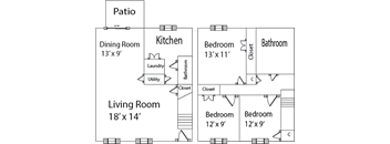 the floor plan of a bedroom house with a living room and a dining room