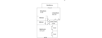 the floor plan of a small house with a kitchen and a living room