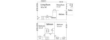 floor plans for a bedroom house with a kitchen and a living room