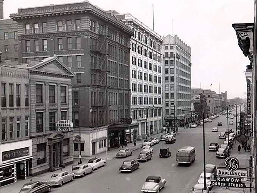 Historic JMS Building on South Bend's Main Street at Studebaker Lofts, South Bend