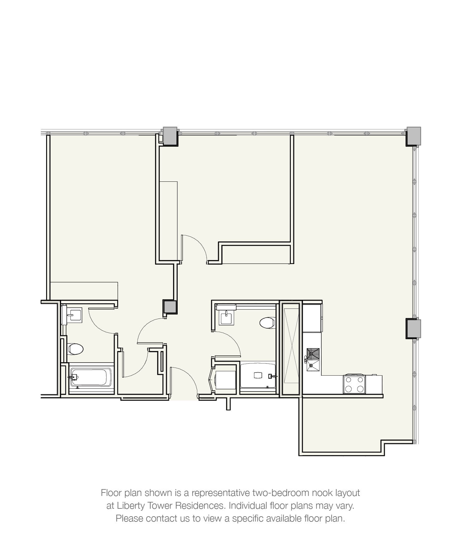 A floor plan for a two-bedroom apartment is shown.