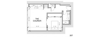a floor plan of a small house with a bedroom and a bathroom
