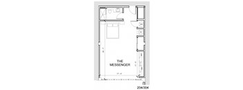 a floor plan of a small house with a bedroom and a bathroom