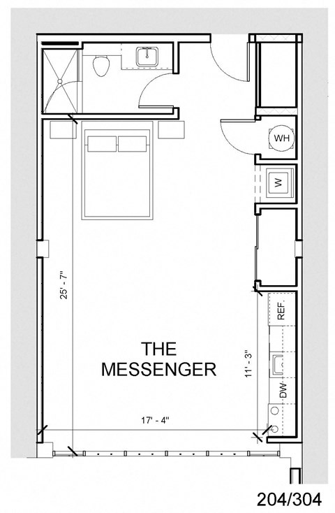 a floor plan of a small house with a bedroom and a bathroom