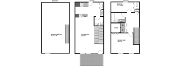 A floor plan of a house with a basement, living room, dining room, kitchen, and bathrooms.