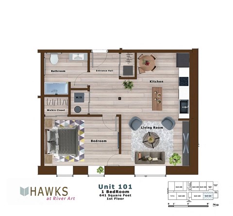Hawks at River Art Apartment in Goshen Indiana - Floor Plan of Unit 101