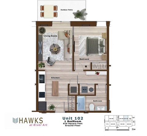 Hawks at River Art Apartment in Goshen Indiana - Floor Plan of Unit 102