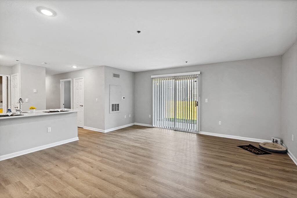 Apartments for Rent Fredericksburg, VA - England Run North - Large Empty Living Room with Sliding Glass Door to Patio