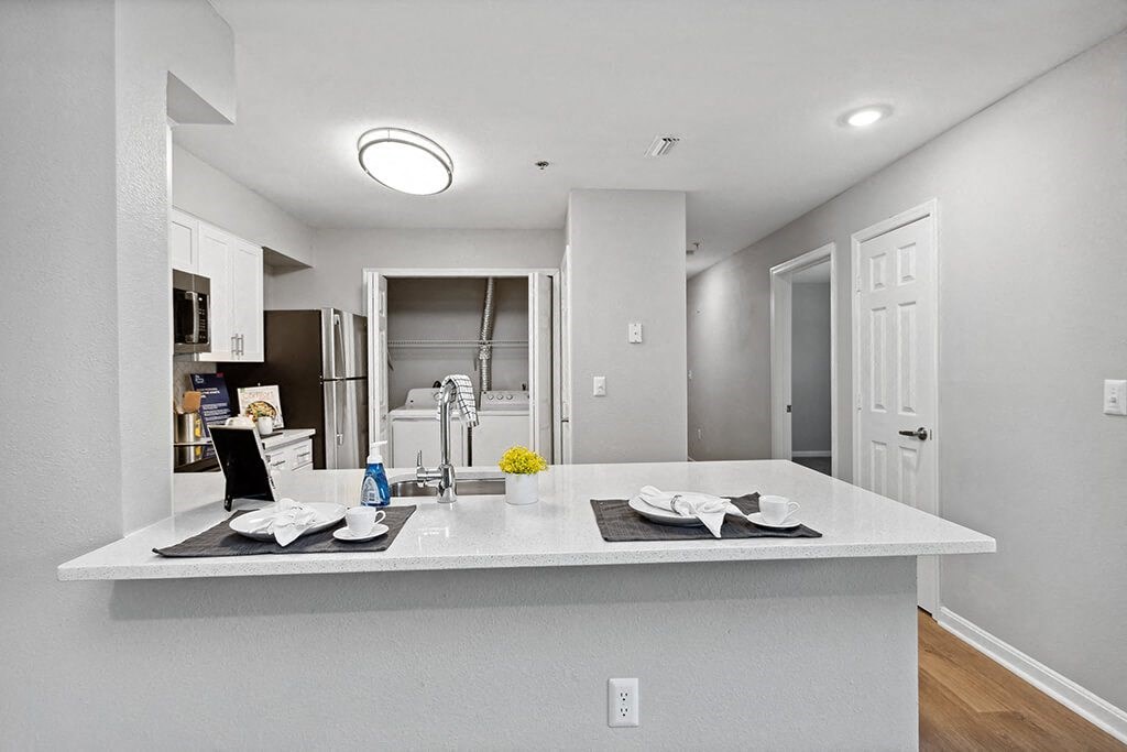 Renovated Kitchen and Living room at England Run Apartments in Fredericksburg VA