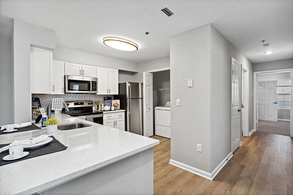 Renovated Kitchen with Kitchen Island at England Run Apartments in Fredericksburg VA