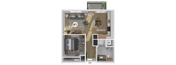 one bedroom one bathroom floor plan image at V2 Apartments
