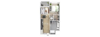 One bedroom floor plan image at The Wylden in Los Angeles CA