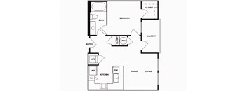 One bedroom one bathroom floor plan image at Norte Town Lake Apartments in Tempe Arizona