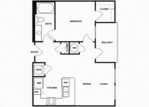 One bedroom one bathroom floor plan image at Norte Town Lake Apartments in Tempe Arizona