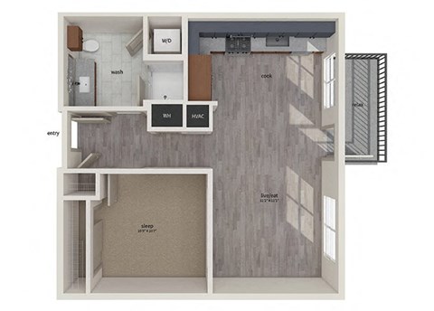 One bedroom floor plan image at Vero Apartments in Chelsea MA