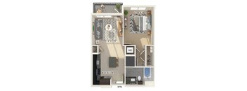 One bedroom floor plan image at East Bend Apartments in Houston TX