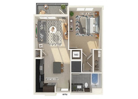 One bedroom floor plan image at East Bend Apartments in Houston TX