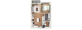 One bedroom floor plan at 1010 Waugh Apartments in Houston TX