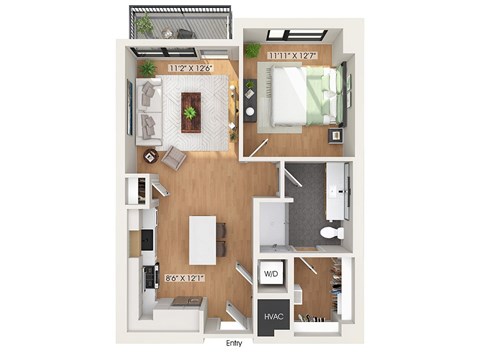 One bedroom floor plan at 1010 Waugh Apartments in Houston TX